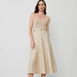 NEW - NWT Ann Taylor Mixed Media Light Tan Midi Dress PXXS